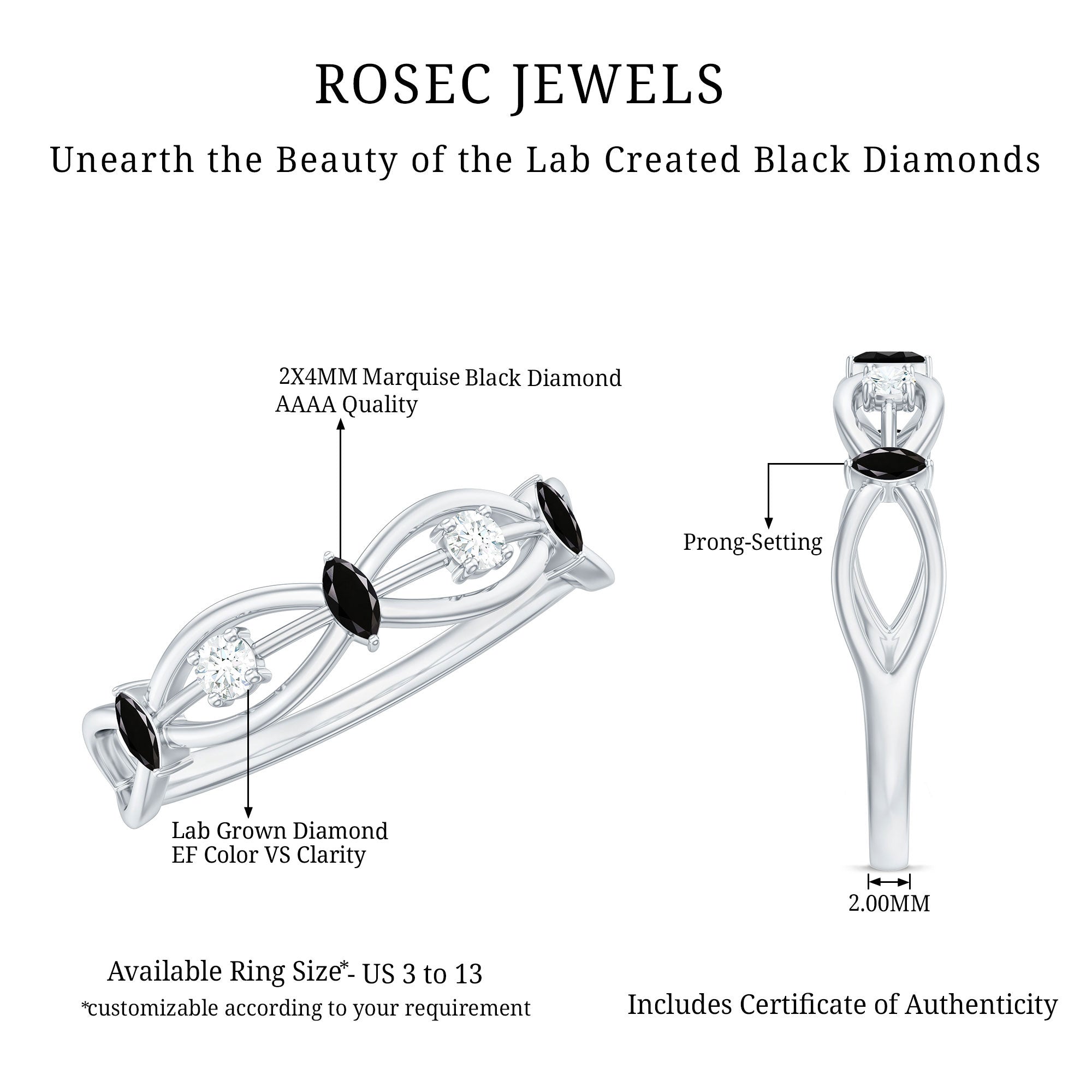 Certified Lab Grown Black Diamond Promise Ring with White Diamond