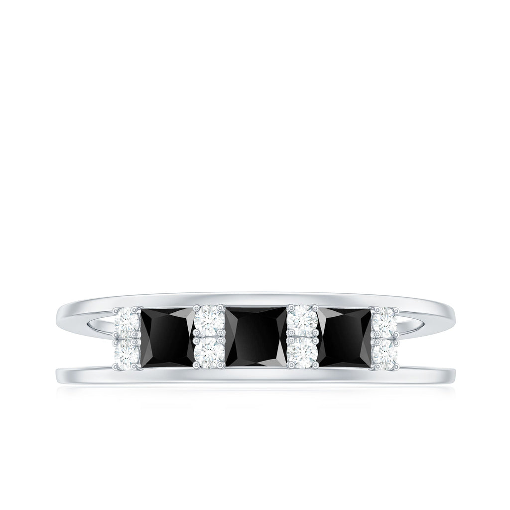 Certified Princess Cut Lab Grown Black and White Diamond Double Band Ring