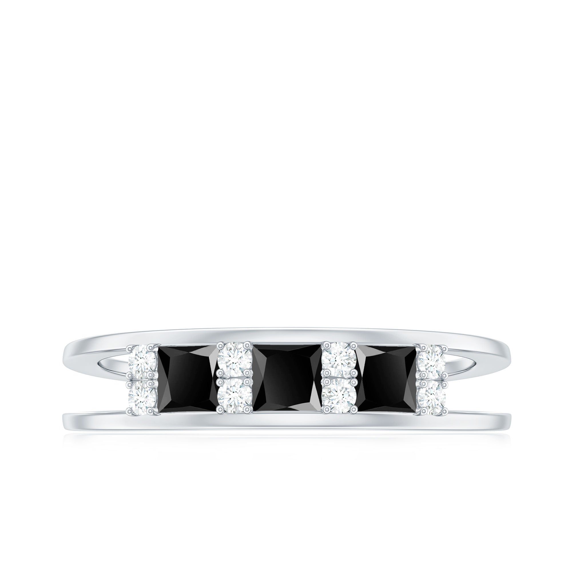 Certified Princess Cut Lab Grown Black and White Diamond Double Band Ring