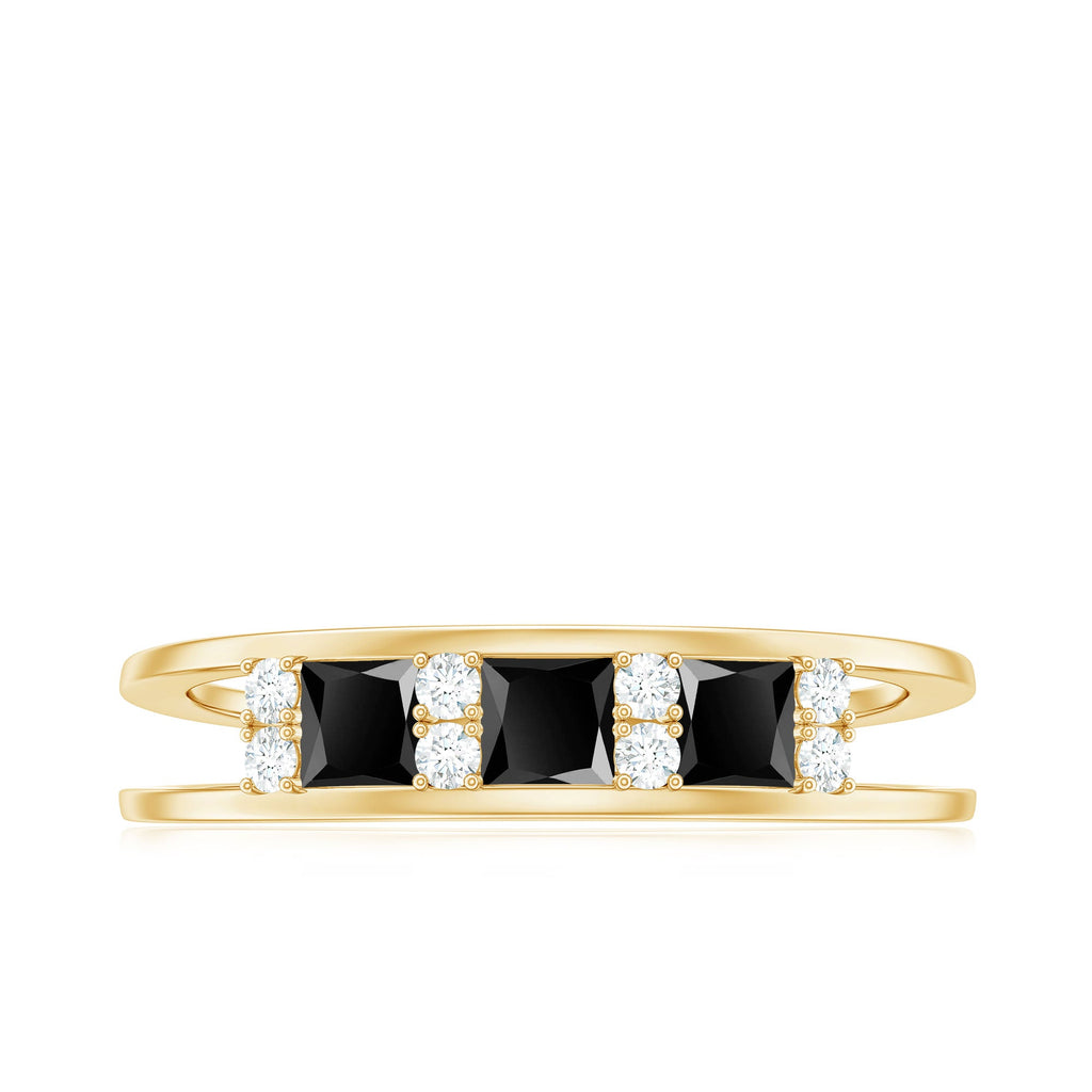 Certified Princess Cut Lab Grown Black and White Diamond Double Band Ring