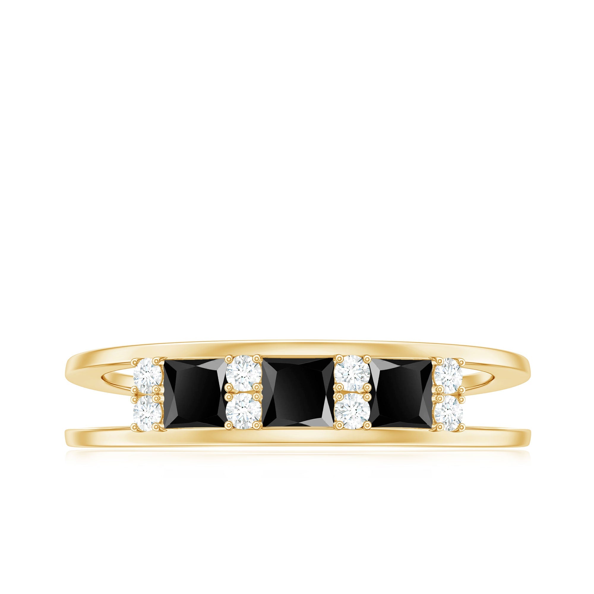 Certified Princess Cut Lab Grown Black and White Diamond Double Band Ring