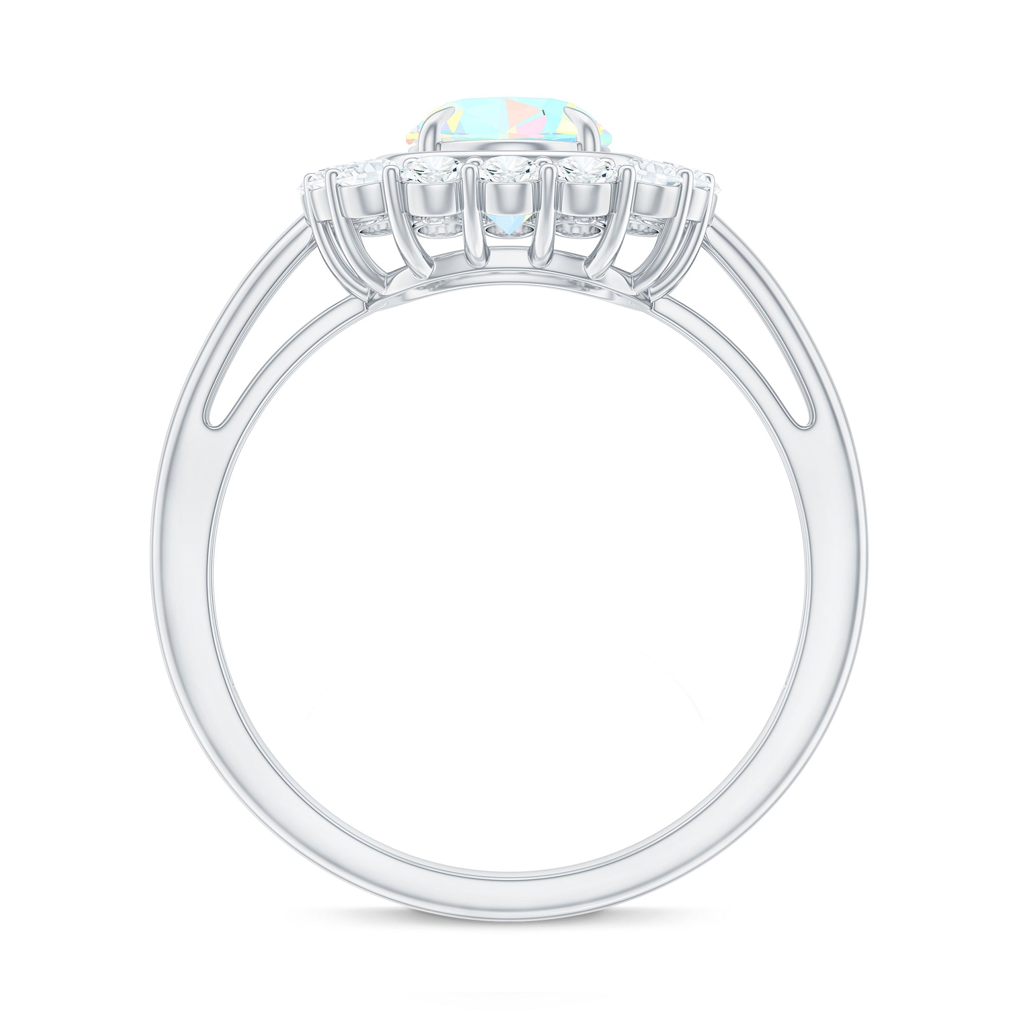 6x8mm Oval Cut Ethiopian Opal Halo Engagement Ring with Moissanite