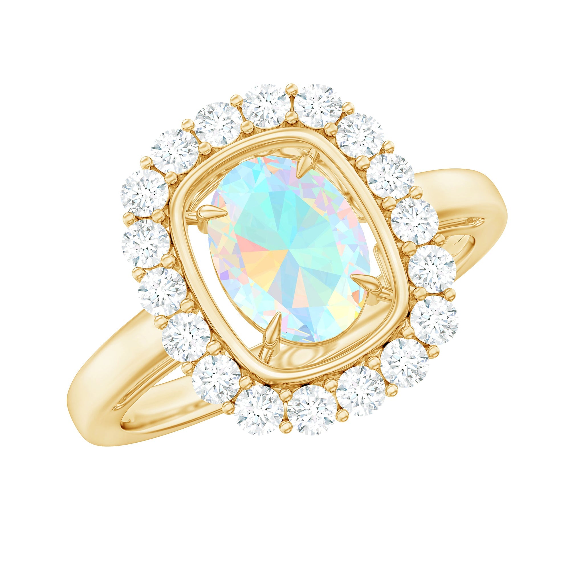 6x8mm Oval Cut Ethiopian Opal Halo Engagement Ring with Moissanite