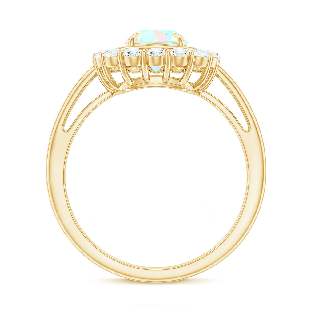 6x8mm Oval Cut Ethiopian Opal Halo Engagement Ring with Moissanite
