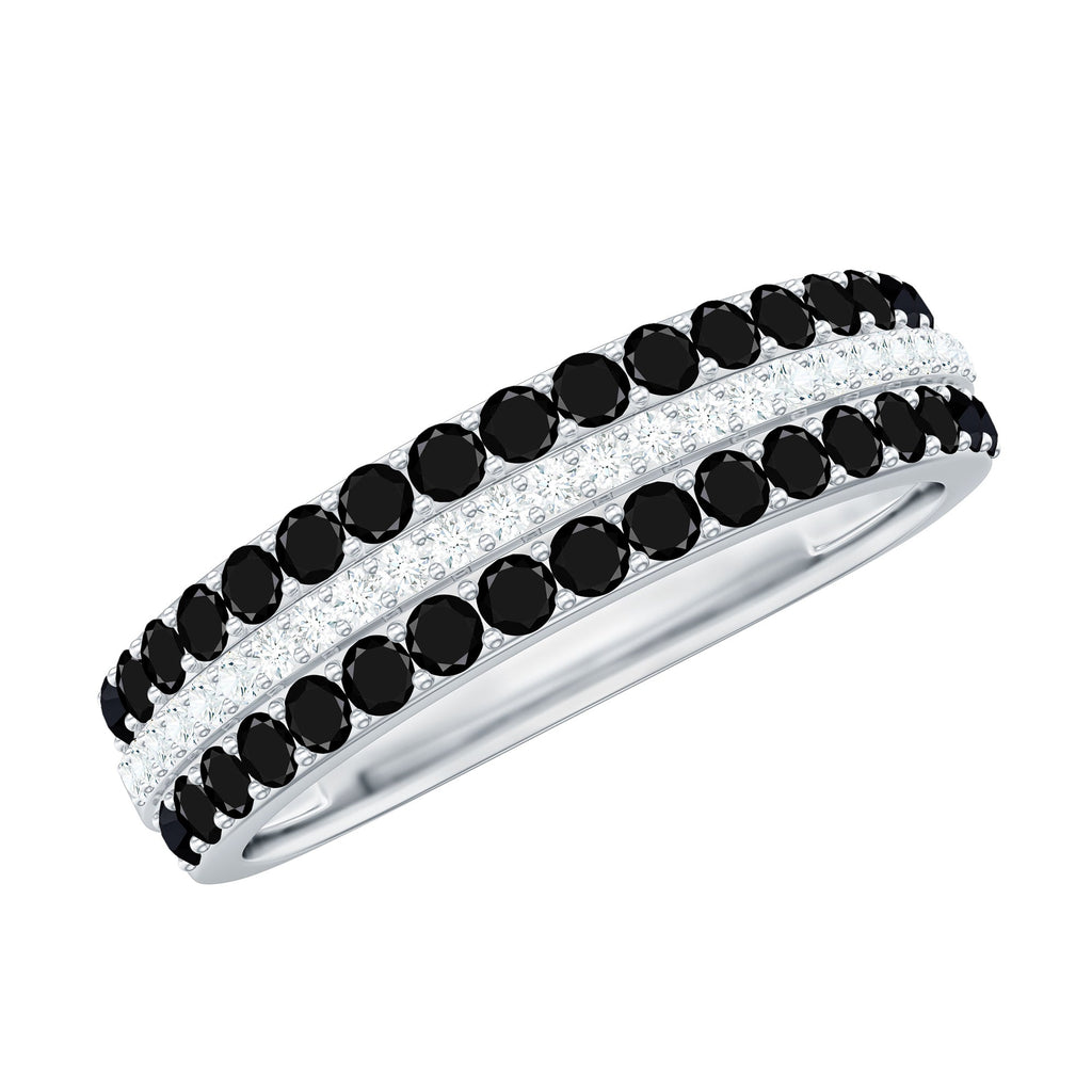 Certified Lab Grown Black and White Diamond Three Row Wedding Band