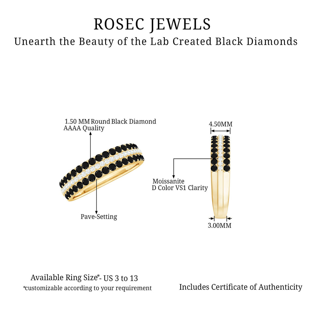 Certified Lab Grown Black and White Diamond Three Row Wedding Band