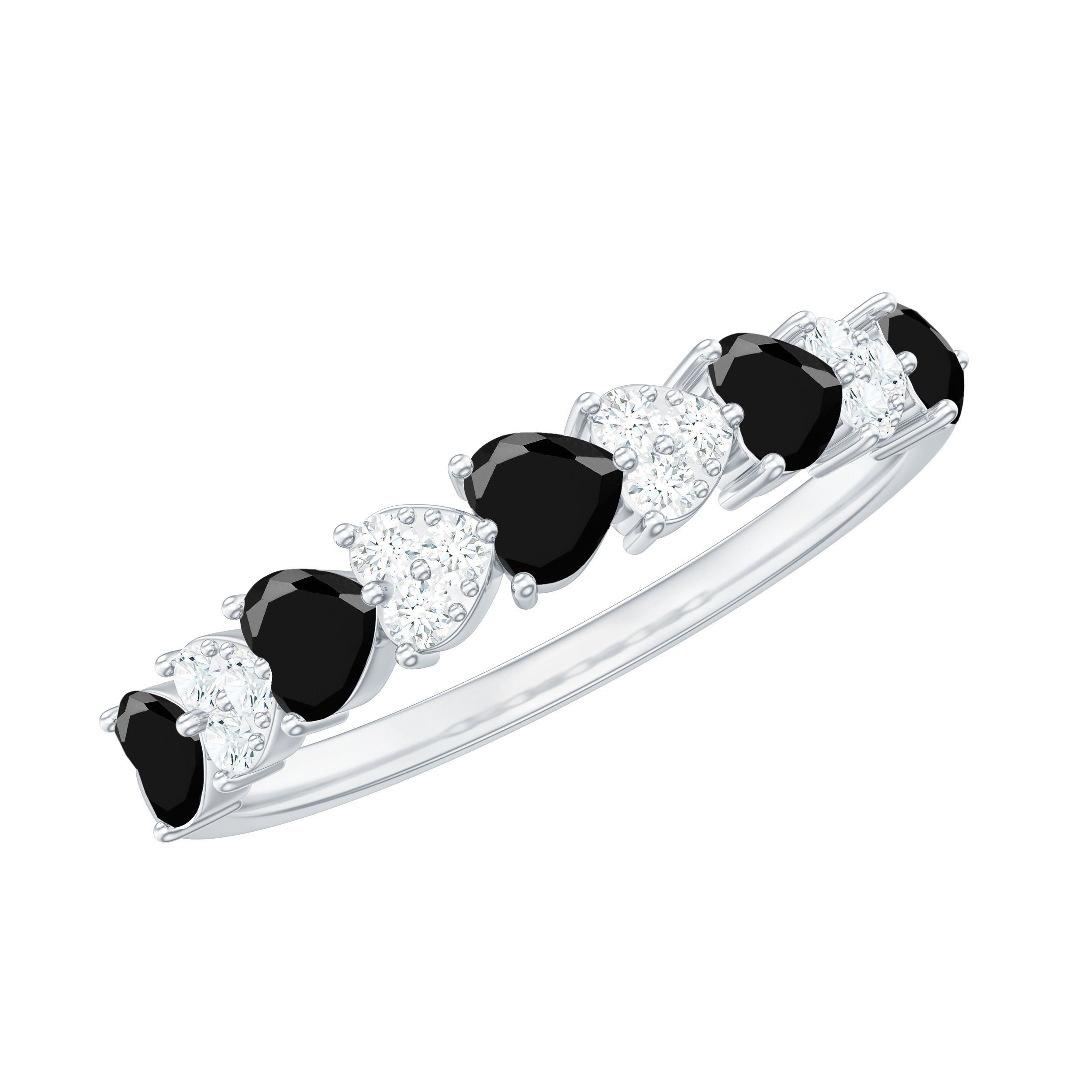 3/4 CT Created Black Diamond Heart Half Eternity Ring with Diamond