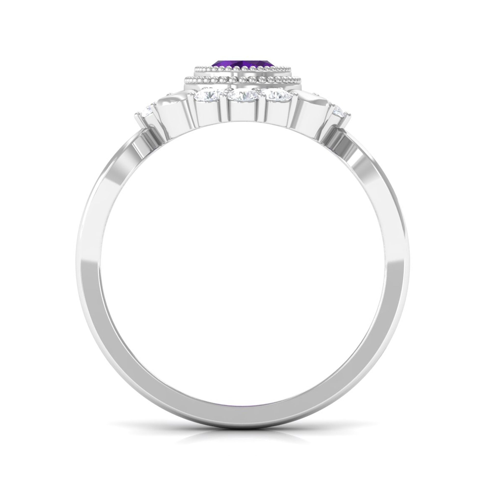 Vintage Inspired 1 Carat Amethyst Oval Engagement Ring with Diamond