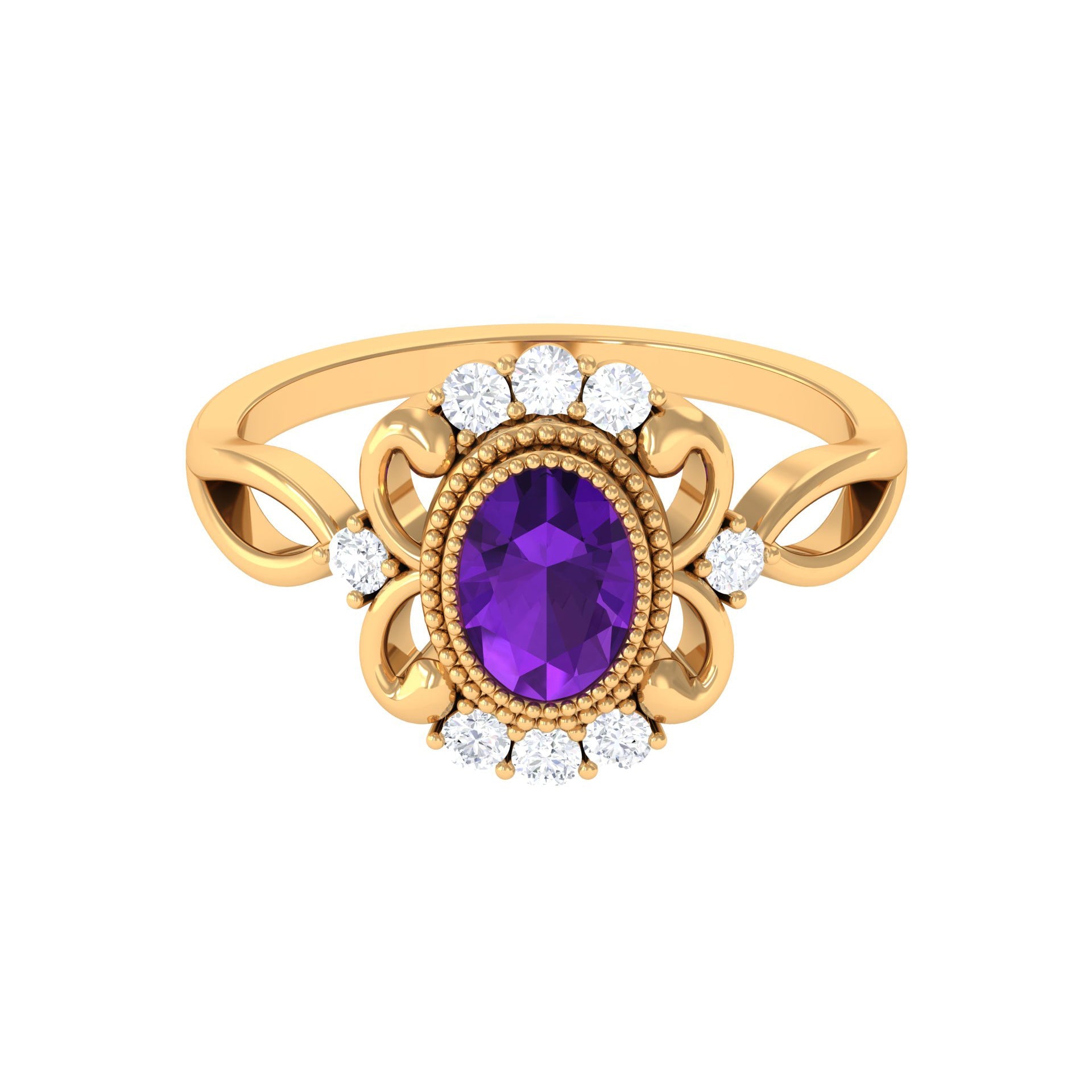 Vintage Inspired 1 Carat Amethyst Oval Engagement Ring with Diamond