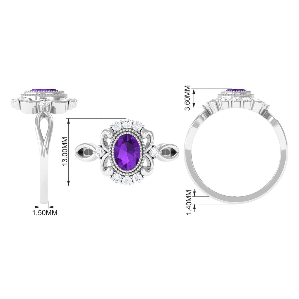 Vintage Inspired 1 Carat Amethyst Oval Engagement Ring with Diamond