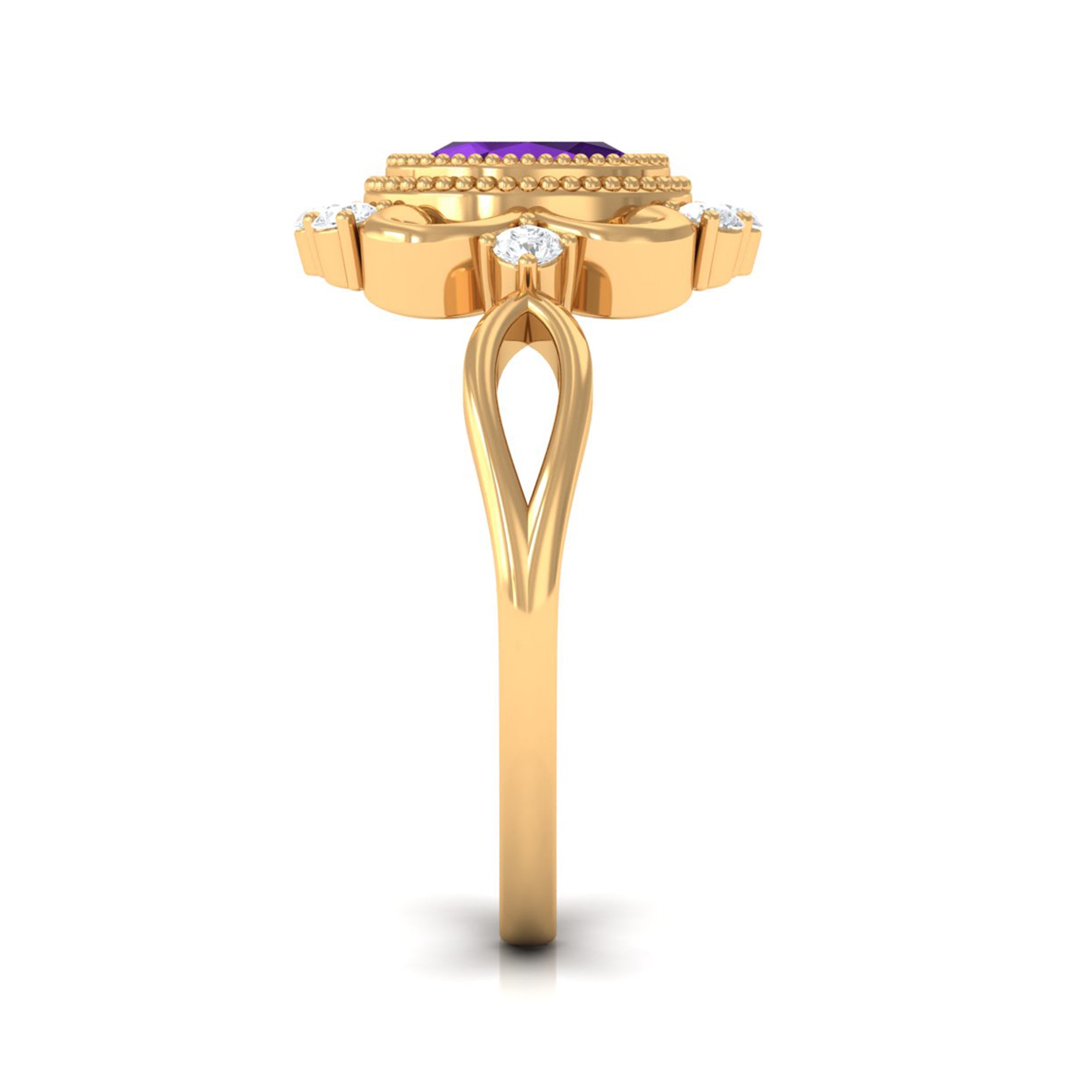Vintage Inspired 1 Carat Amethyst Oval Engagement Ring with Diamond