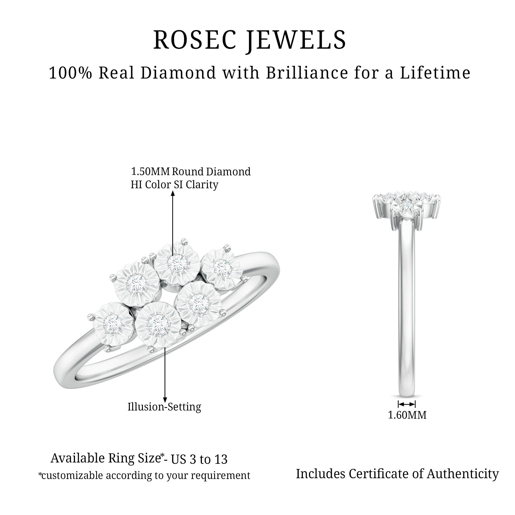 Natural Diamond Cluster Promise Ring for Women