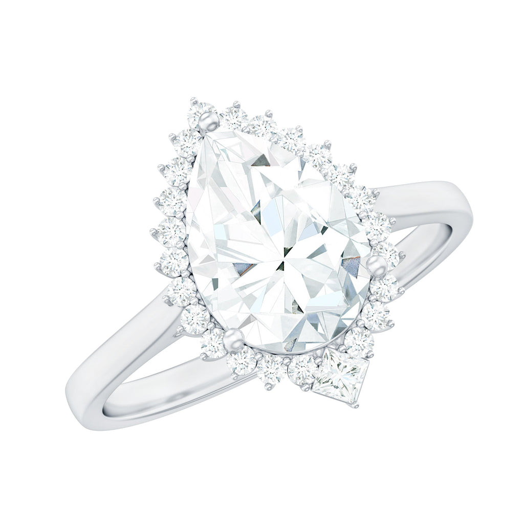 Pear Shape Moissanite Huge Engagement Ring with Halo