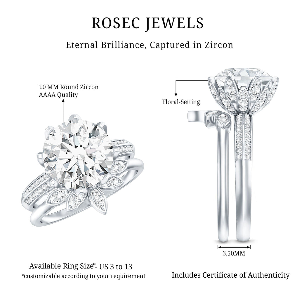 Cubic Zirconia Floral Inspired Wedding Ring Set For Women