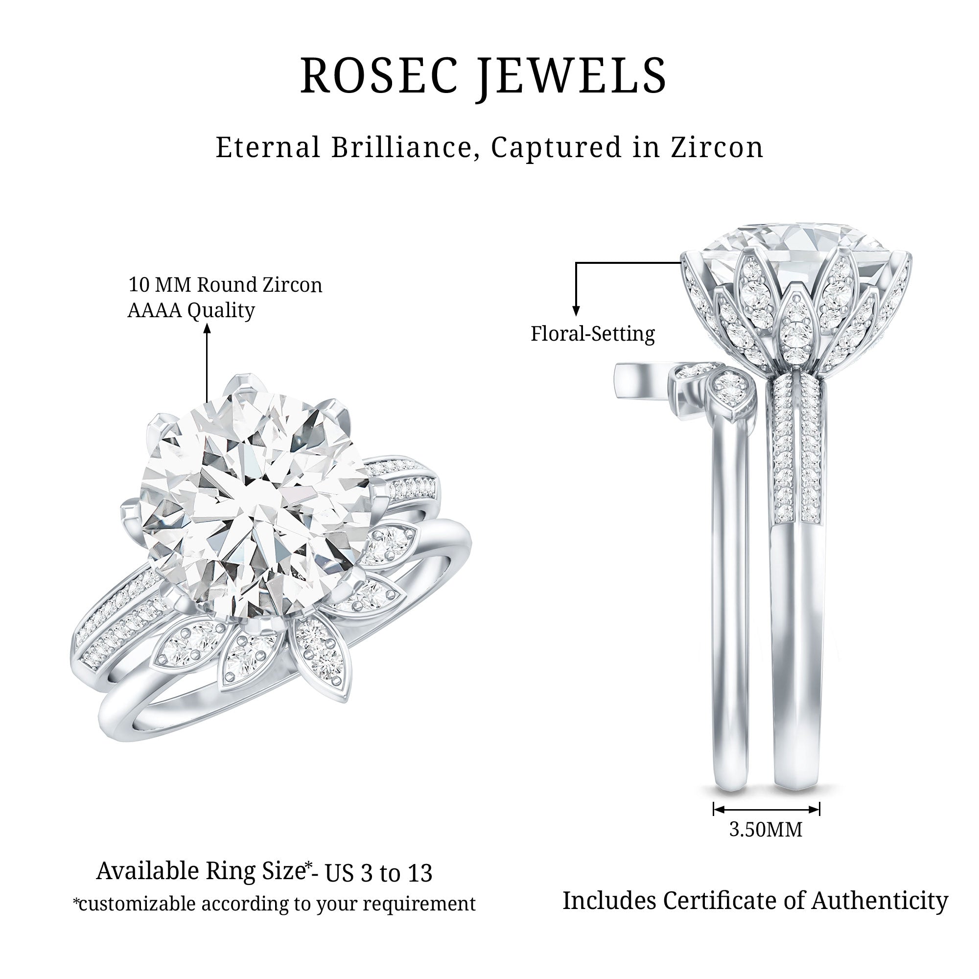 Cubic Zirconia Floral Inspired Wedding Ring Set For Women