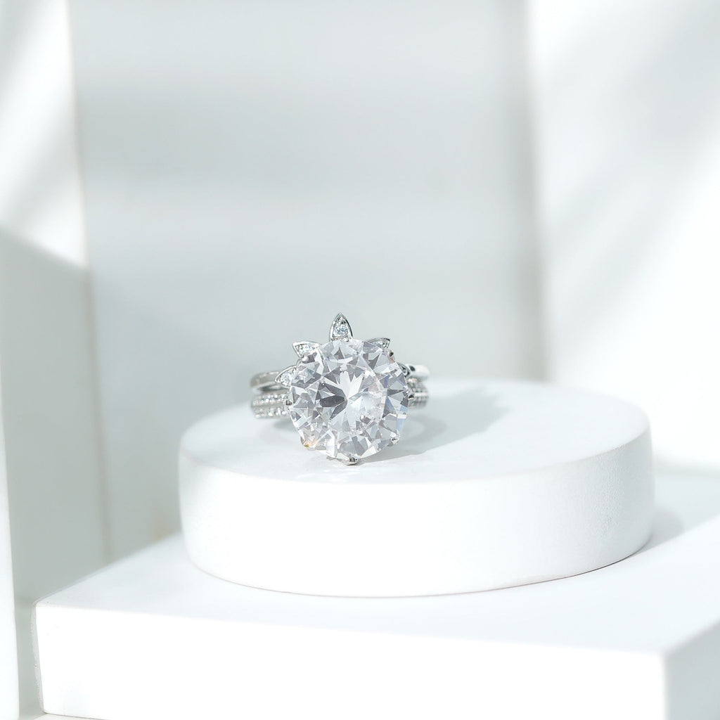 Cubic Zirconia Floral Inspired Wedding Ring Set For Women