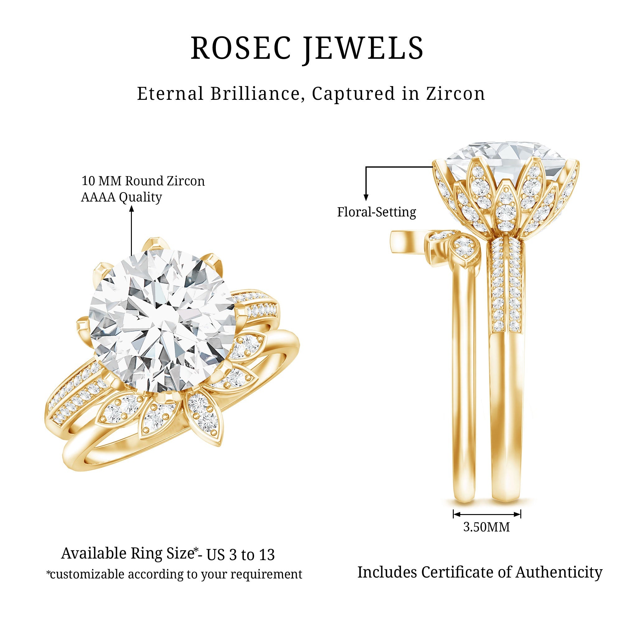 Cubic Zirconia Floral Inspired Wedding Ring Set For Women