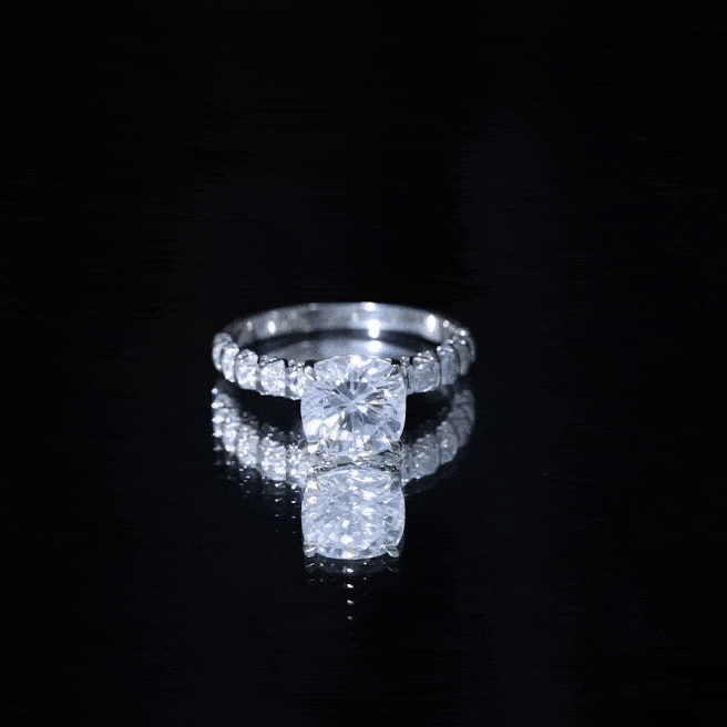 Cushion Cut Zircon Engagement Ring with Side Stones
