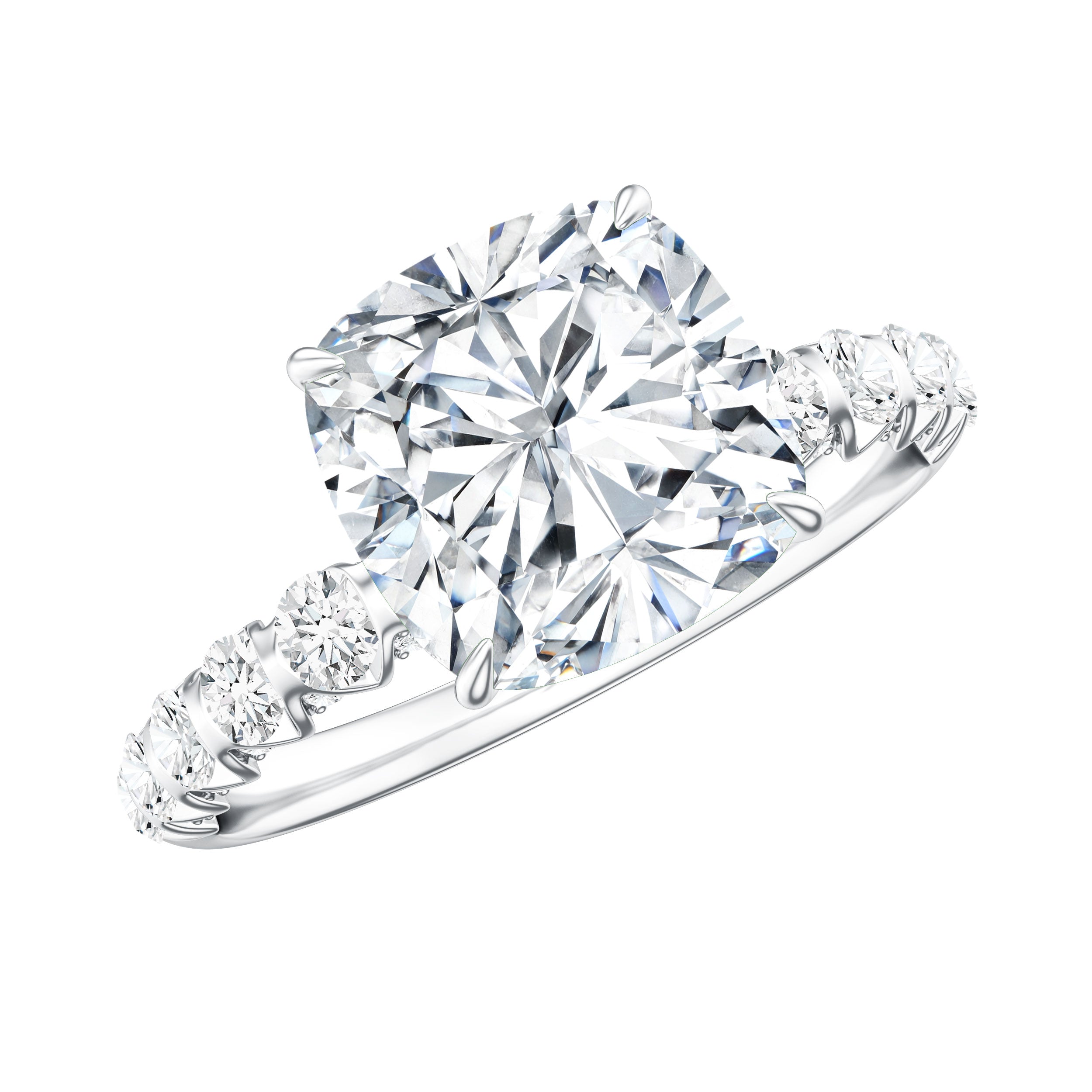Cushion Cut Zircon Engagement Ring with Side Stones
