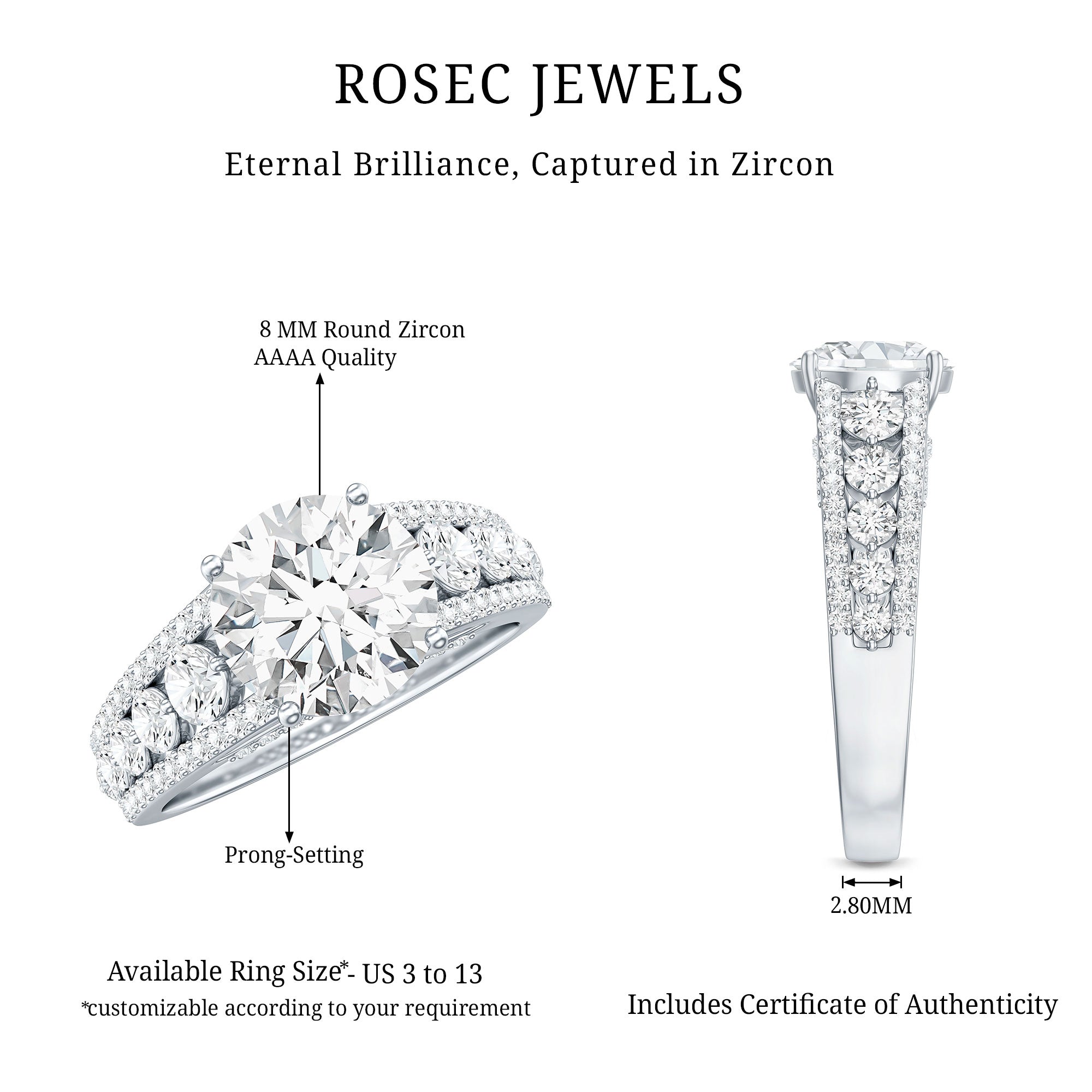 Round Cubic Zirconia Engagement Ring with Side Stones