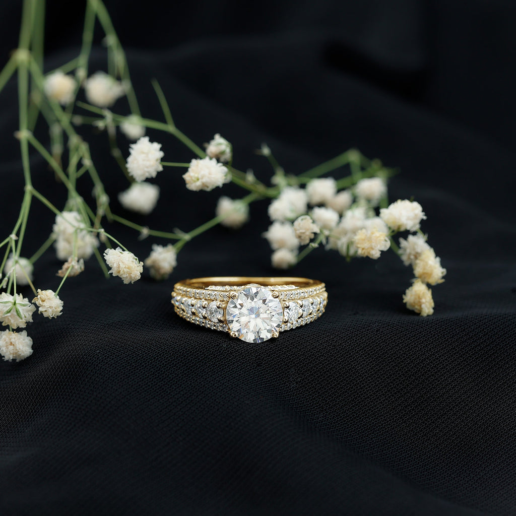 Round Cubic Zirconia Engagement Ring with Side Stones
