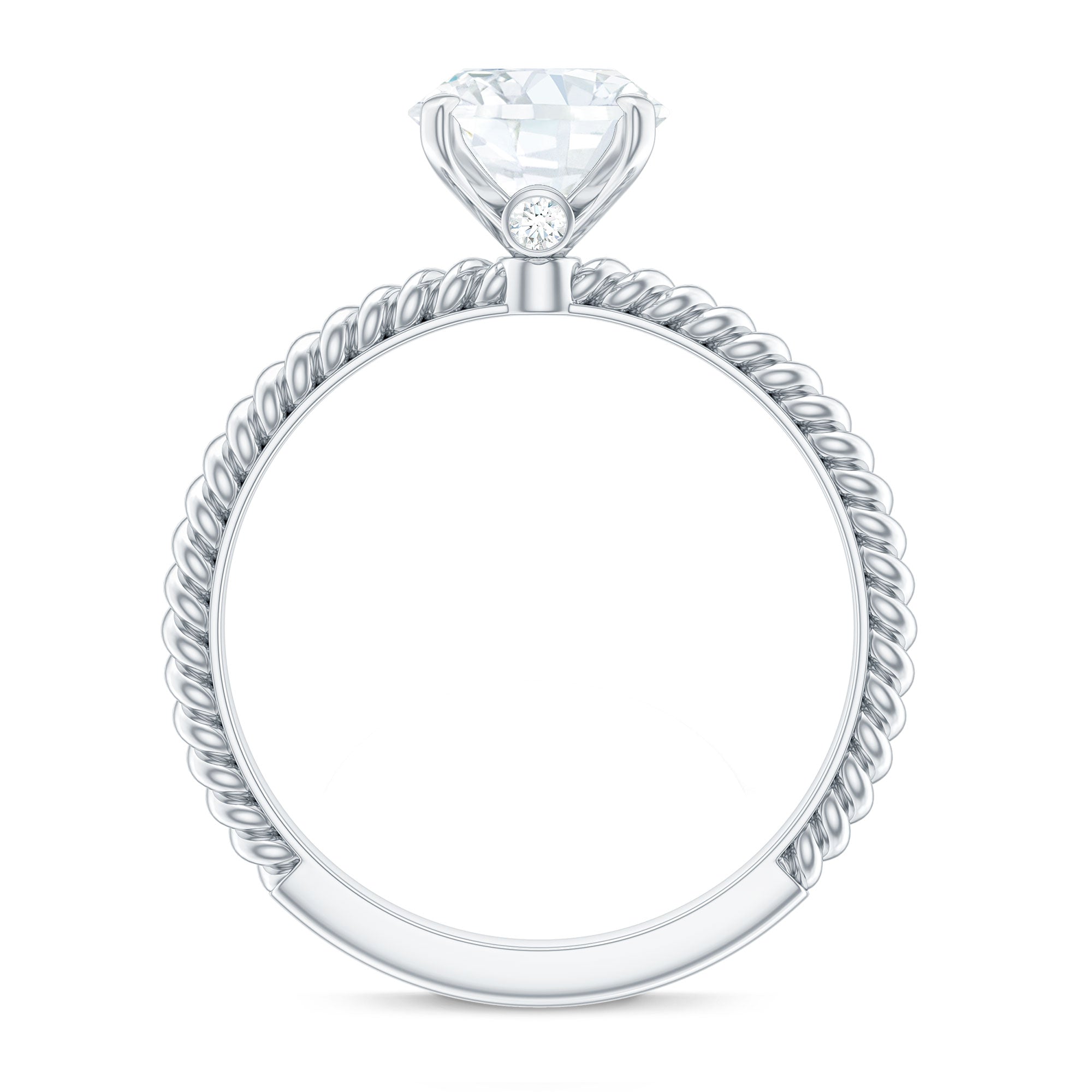 Oval Zircon Solitaire Ring with Twisted Rope Shank