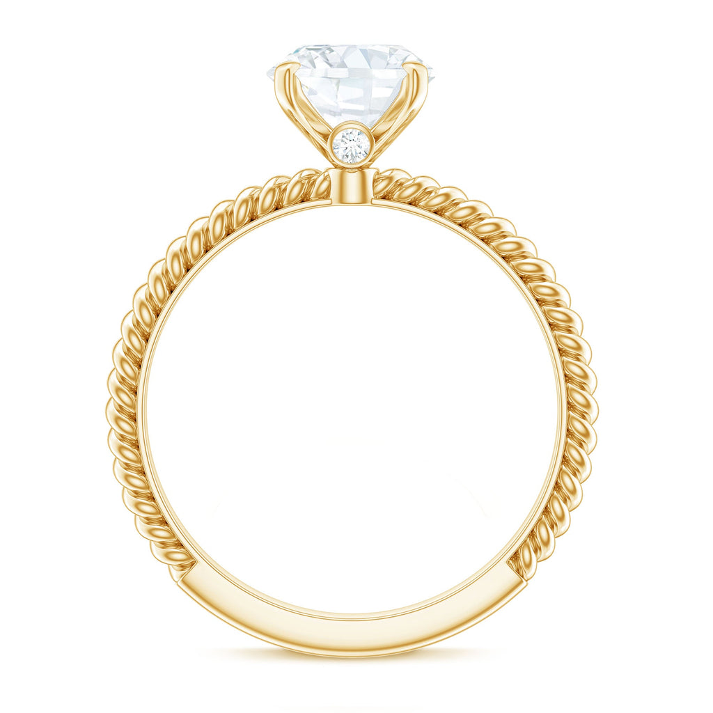 Oval Zircon Solitaire Ring with Twisted Rope Shank