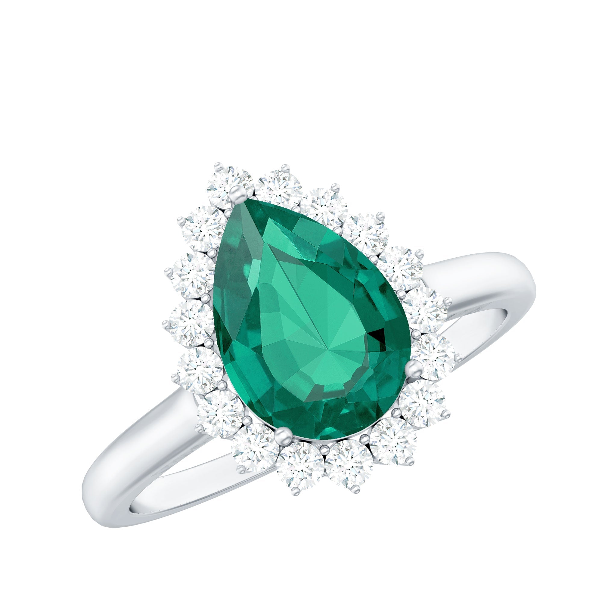 2 Carat Pear Cut Lab Created Emerald Halo Engagement Ring with Diamond