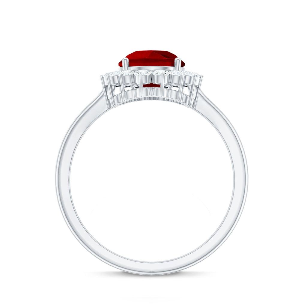 Certified 2.9 Carat Lab Grown Ruby Teardrop Engagement Ring with Diamond Halo