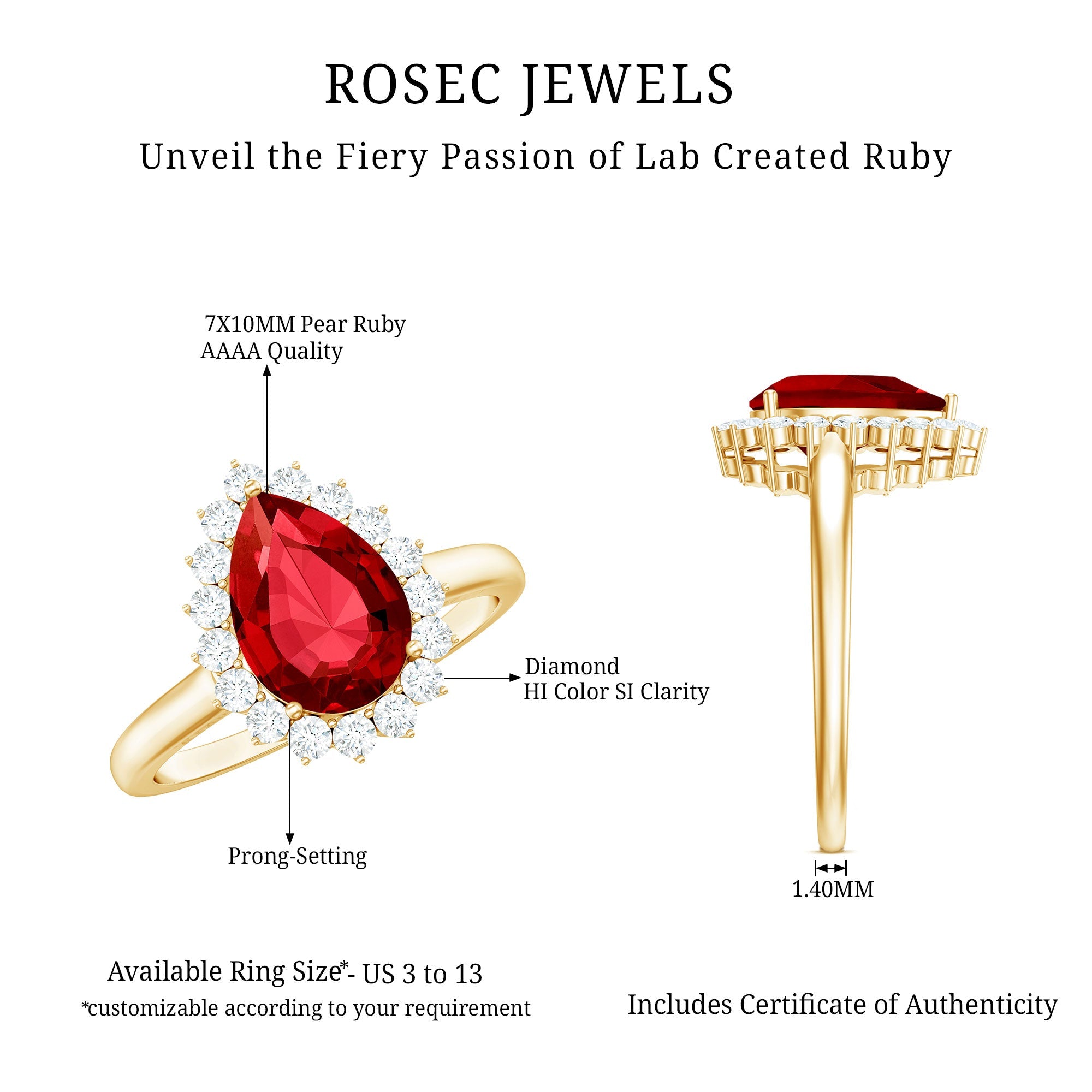 Certified 2.9 Carat Lab Grown Ruby Teardrop Engagement Ring with Diamond Halo