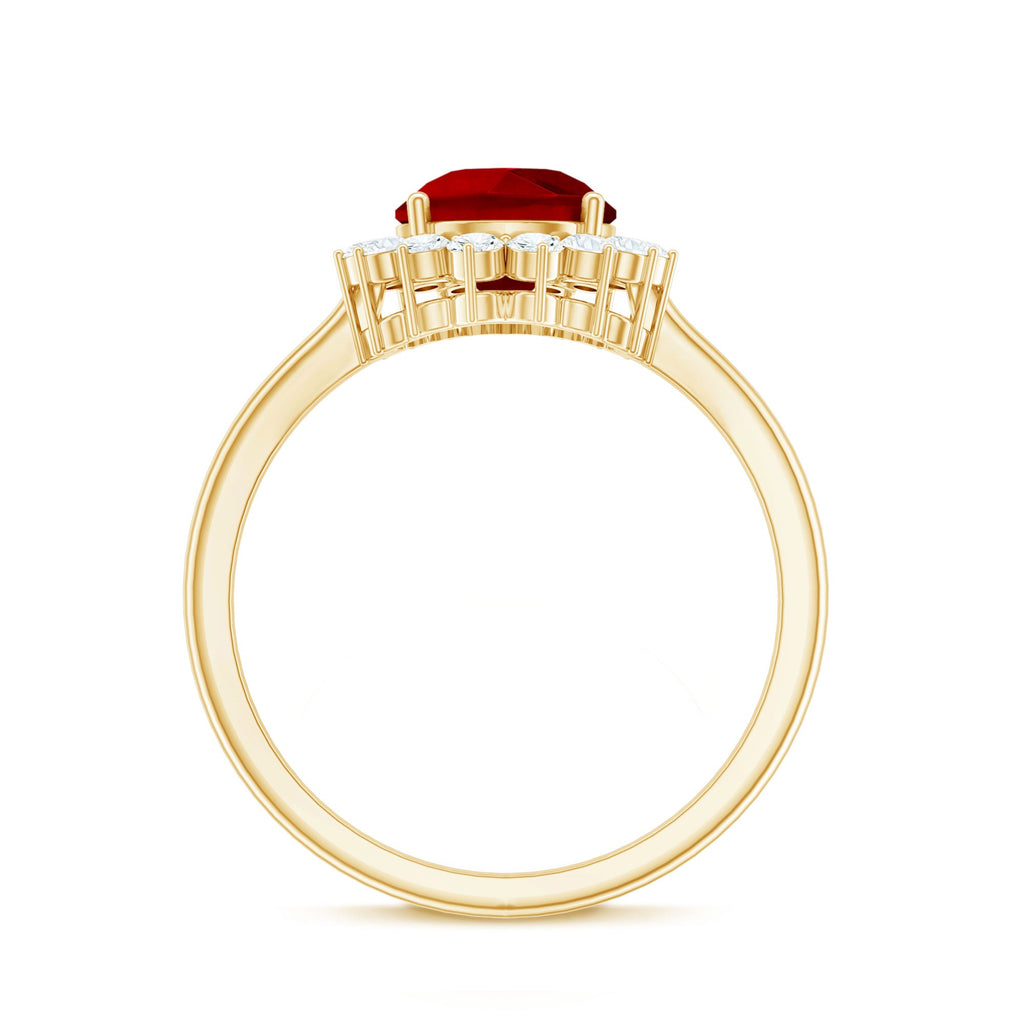 Certified 2.9 Carat Lab Grown Ruby Teardrop Engagement Ring with Diamond Halo
