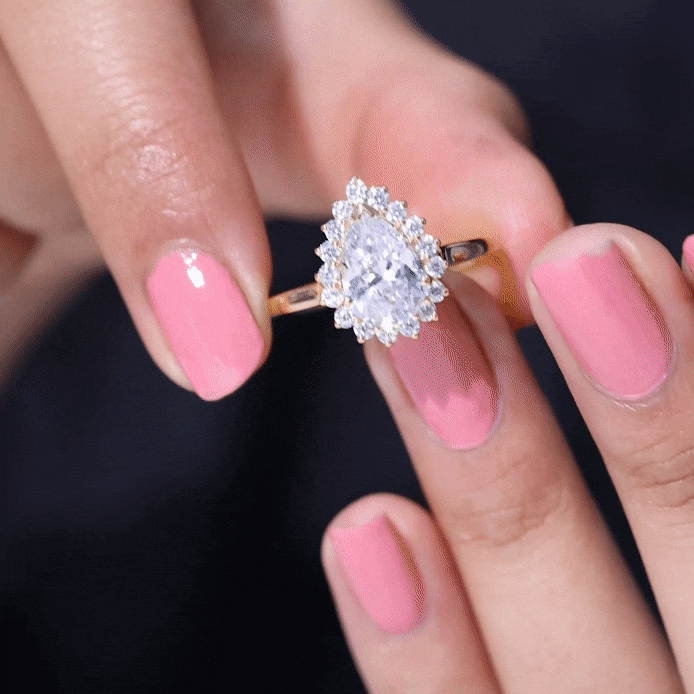 1.4 Carat Cubic Zirconia Teardrop Halo Engagement Ring