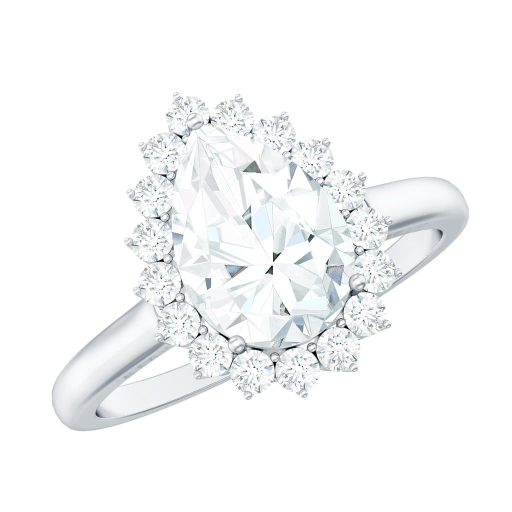 1.4 Carat Cubic Zirconia Teardrop Halo Engagement Ring