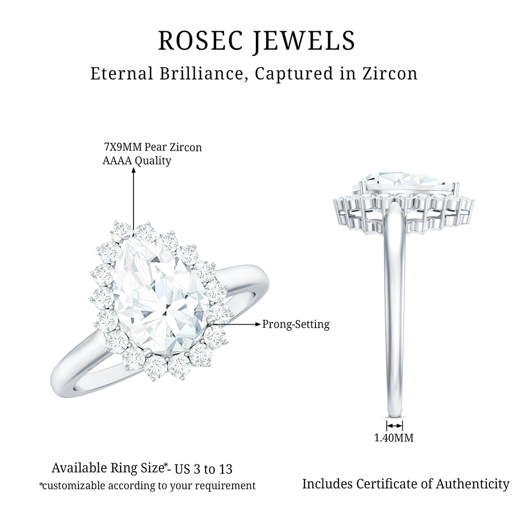 1.4 Carat Cubic Zirconia Teardrop Halo Engagement Ring