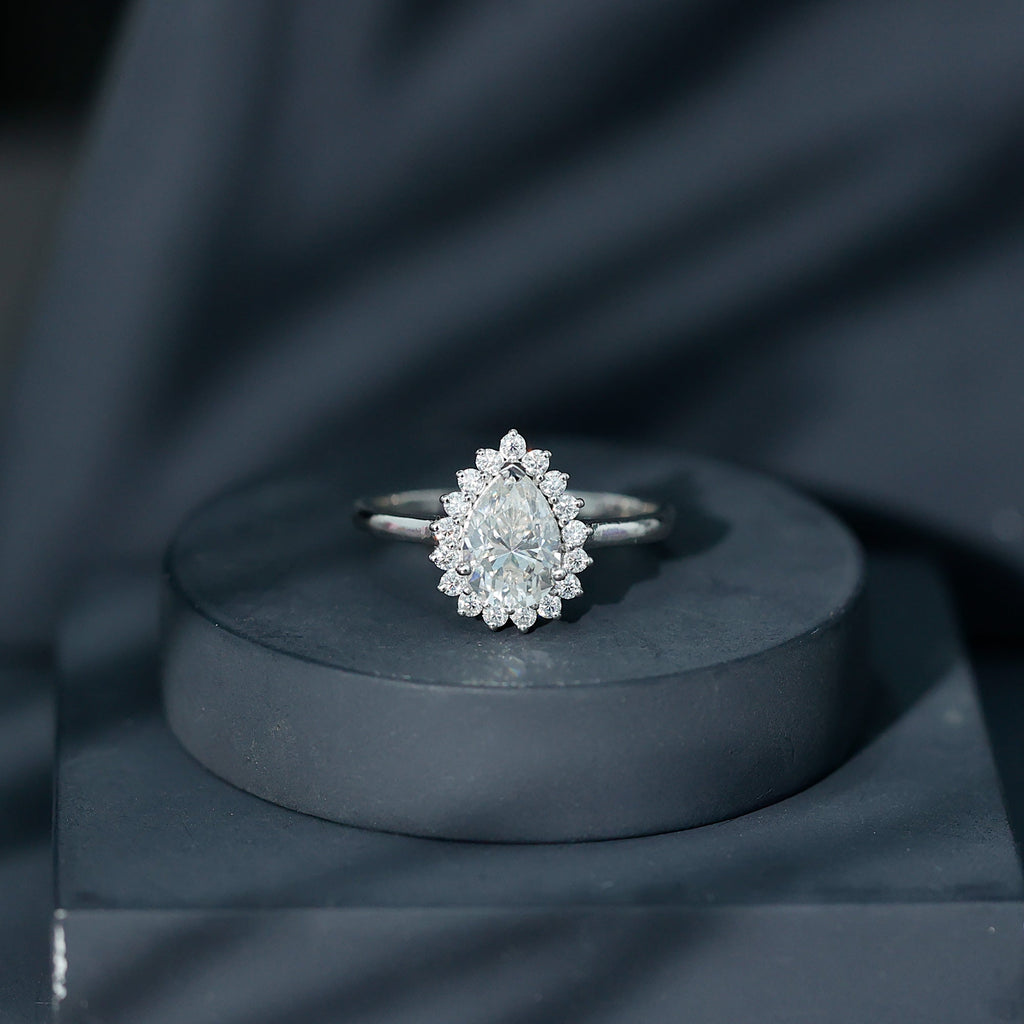1.4 Carat Cubic Zirconia Teardrop Halo Engagement Ring