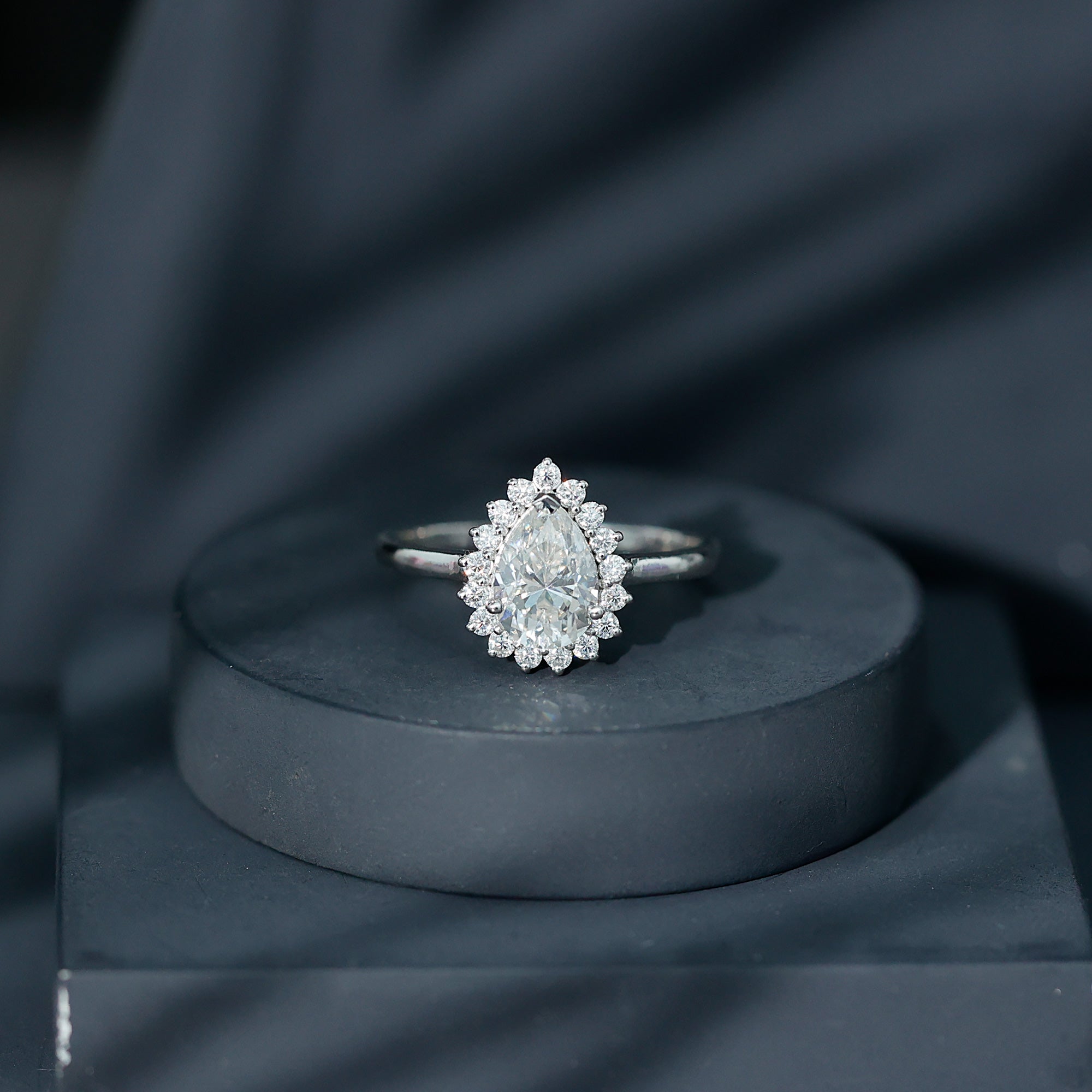 1.4 Carat Cubic Zirconia Teardrop Halo Engagement Ring