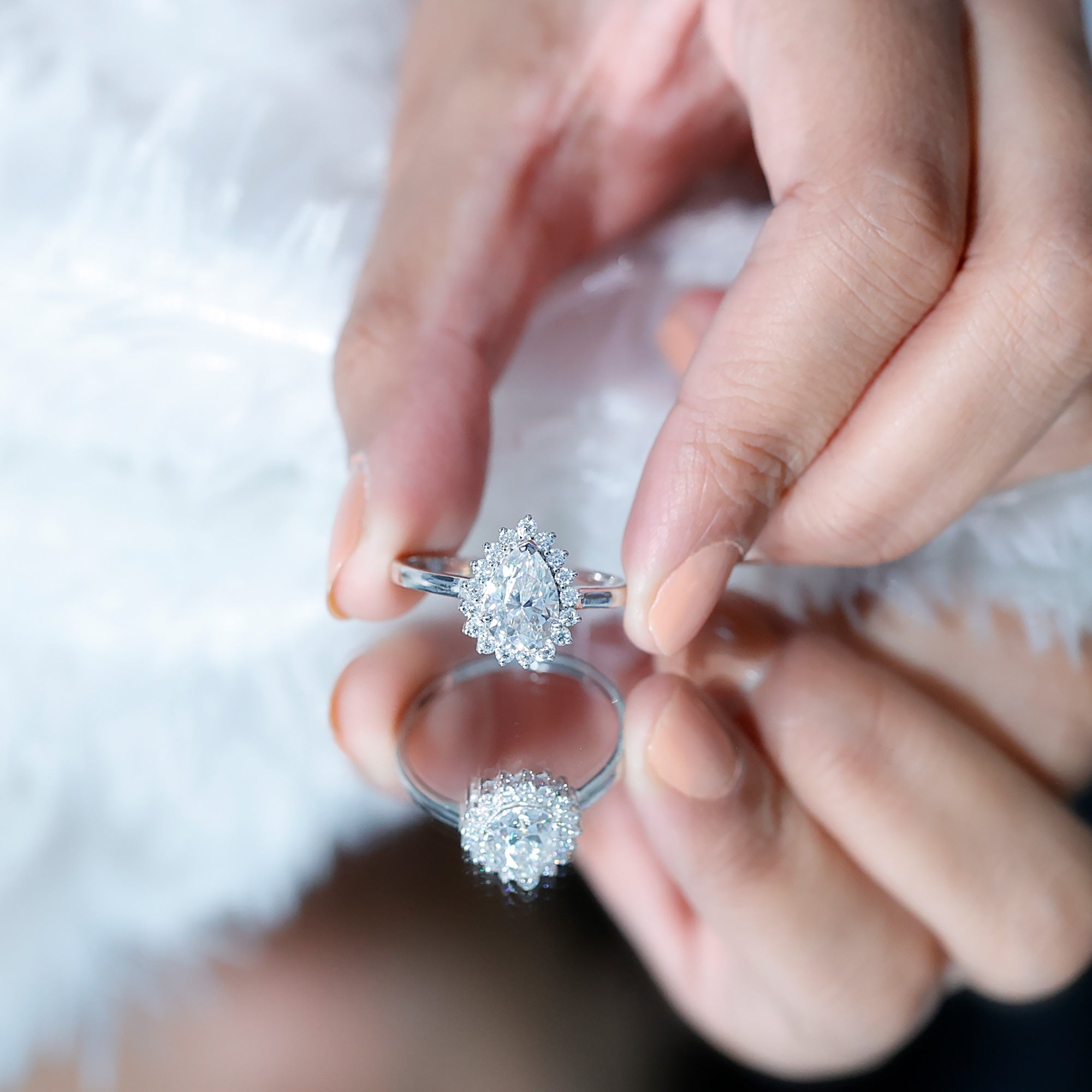 1.4 Carat Cubic Zirconia Teardrop Halo Engagement Ring