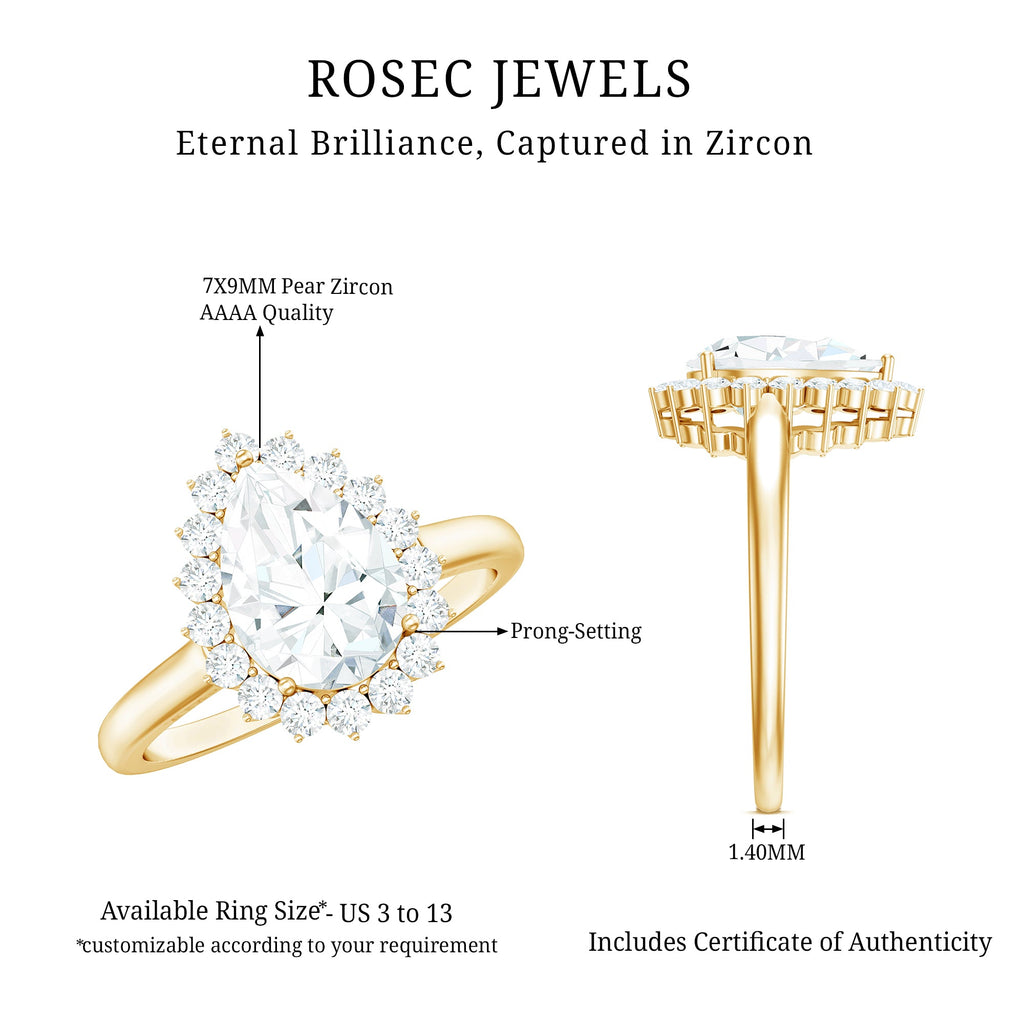 1.4 Carat Cubic Zirconia Teardrop Halo Engagement Ring