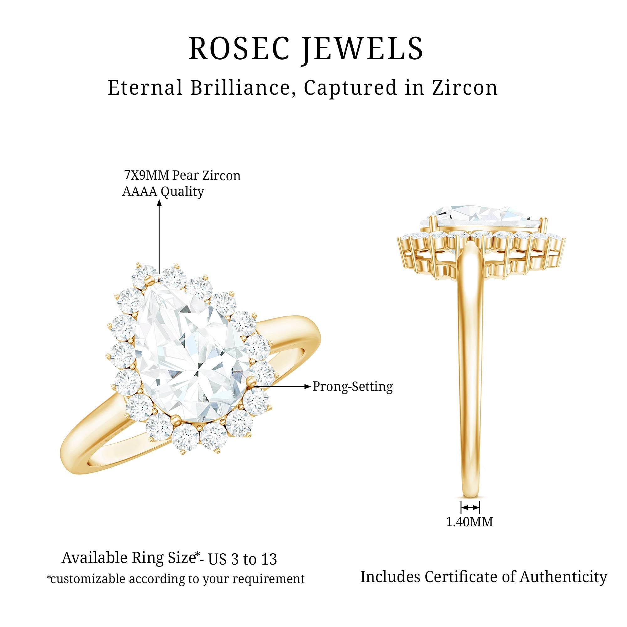1.4 Carat Cubic Zirconia Teardrop Halo Engagement Ring