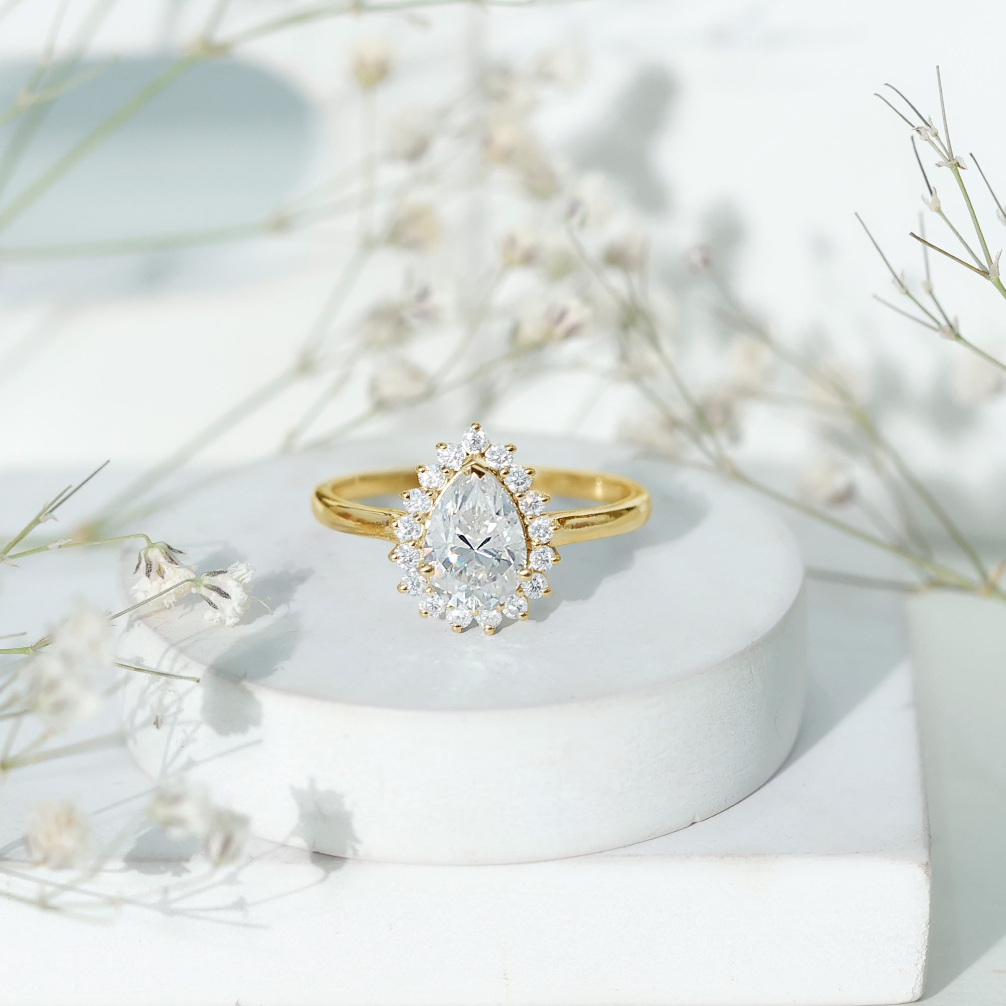 1.4 Carat Cubic Zirconia Teardrop Halo Engagement Ring