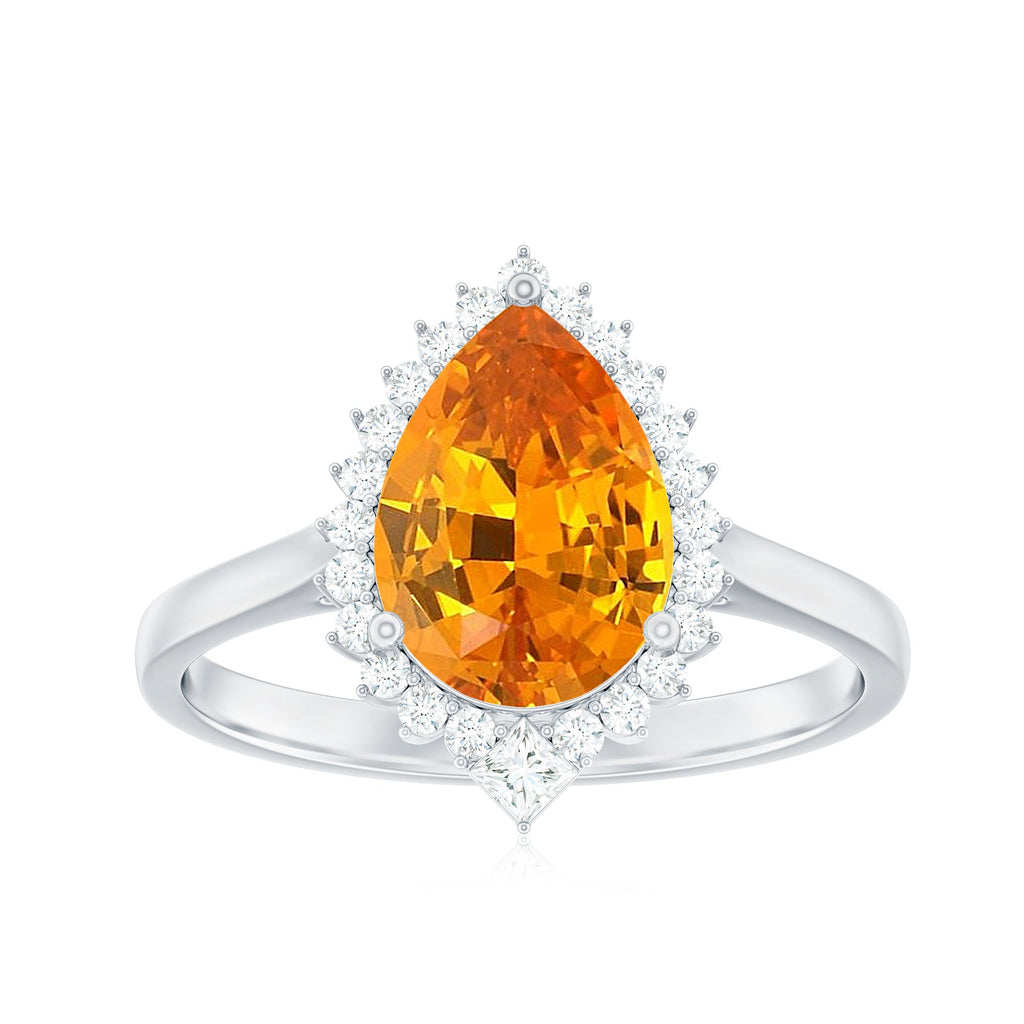 Certified 2.5 Carat Lab Grown Orange Sapphire Engagement Ring with Real Diamond Halo