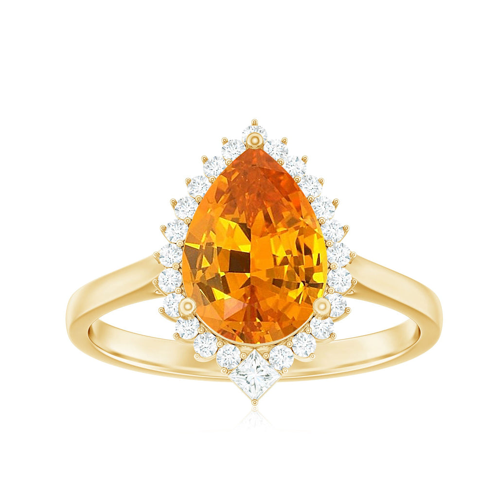 Certified 2.5 Carat Lab Grown Orange Sapphire Engagement Ring with Real Diamond Halo