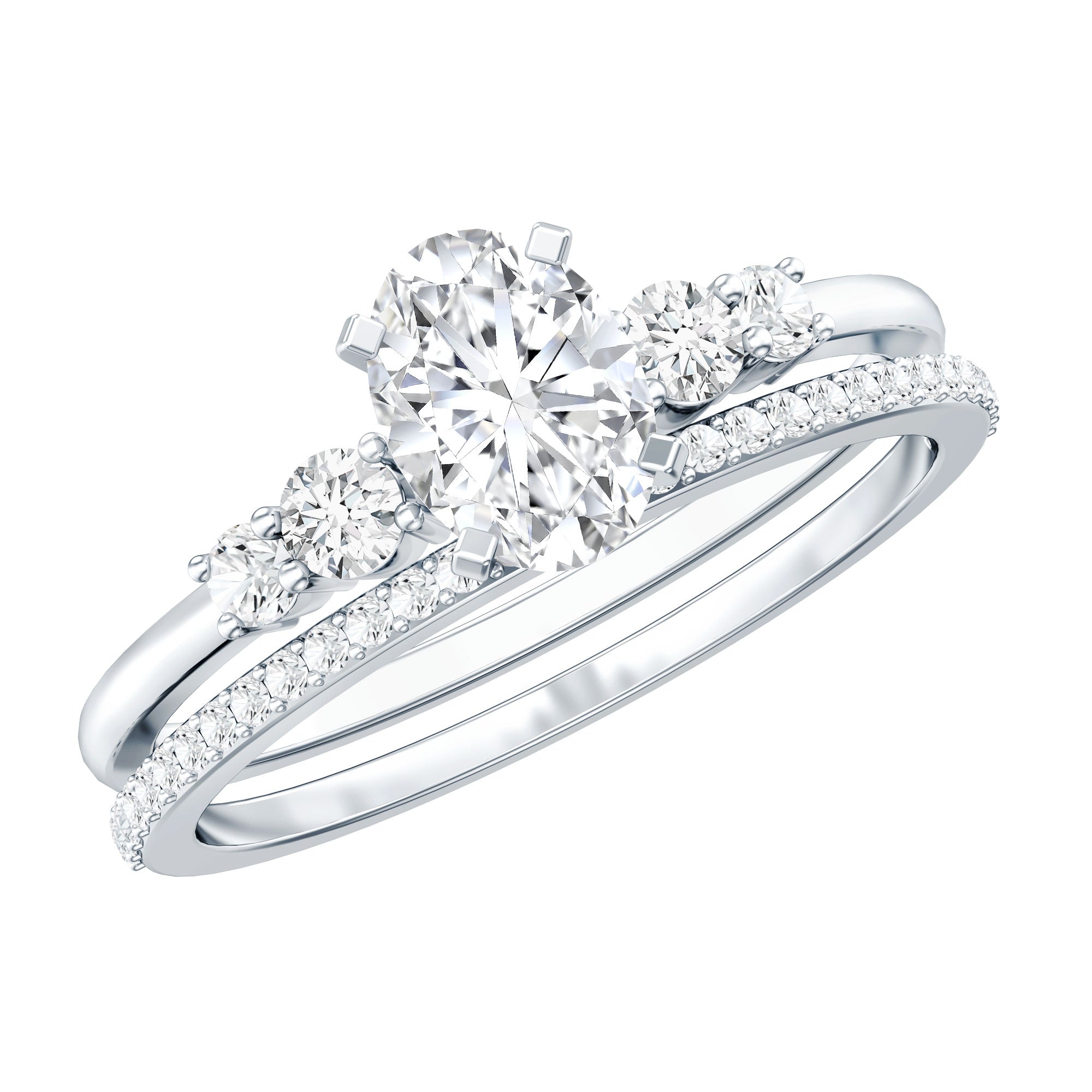 Certified 0.75 Carat Oval Lab Grown Diamond Wedding Bridal Ring Set