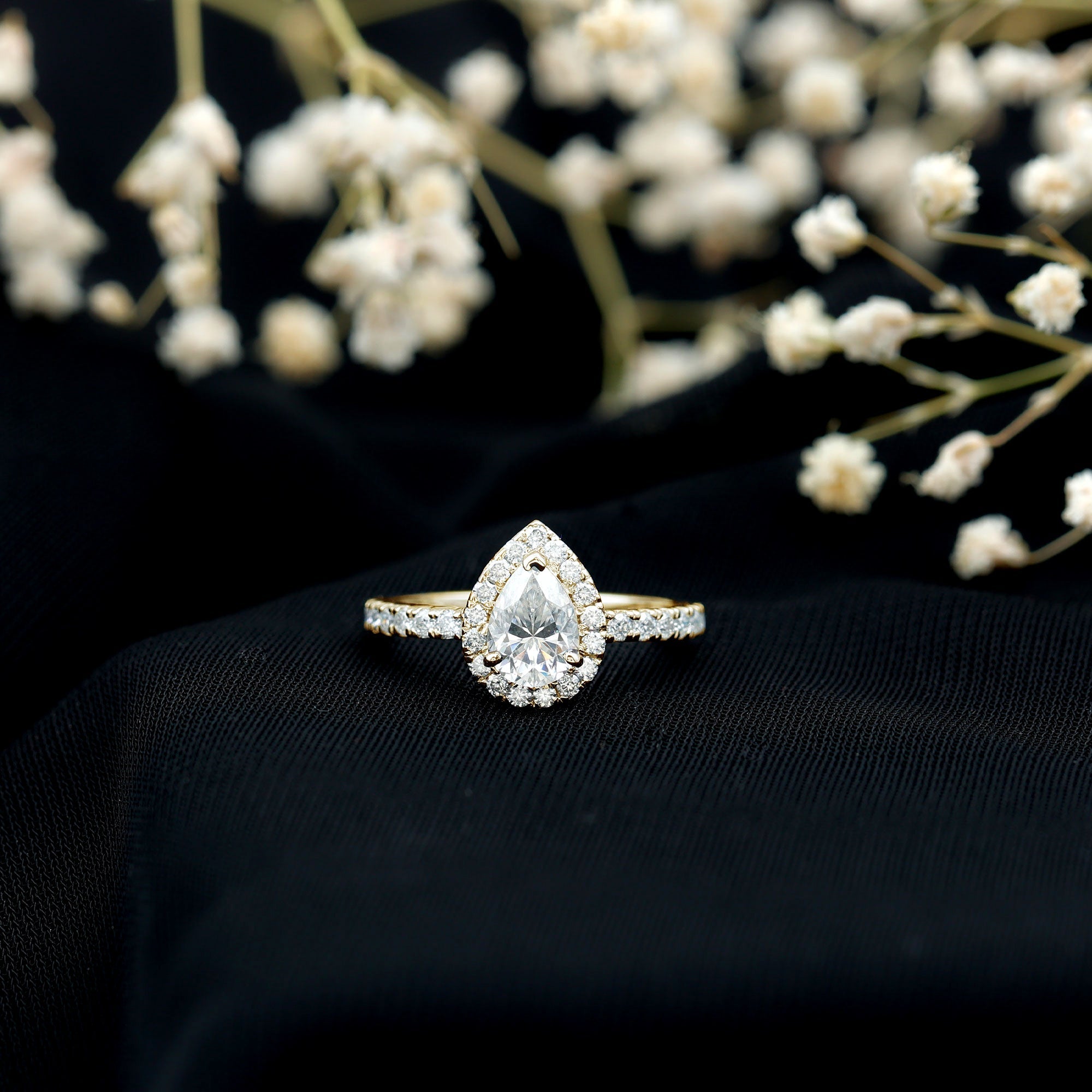 Certified Lab Grown Diamond Teardrop Halo Engagement Ring