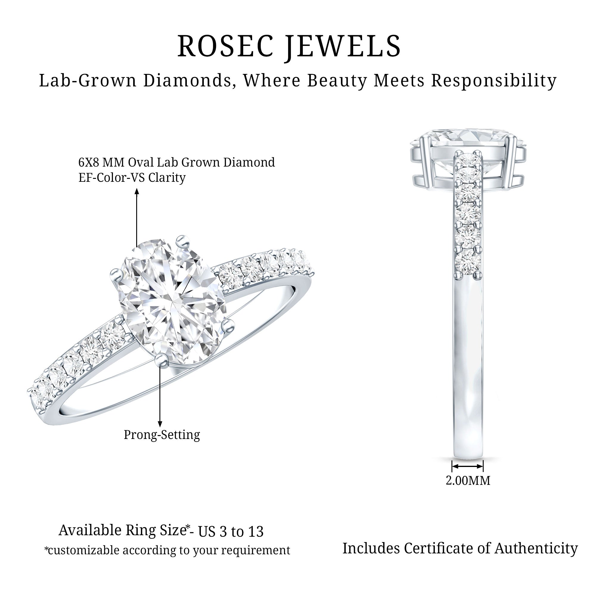 Certified 1 Carat Lab Grown Diamond Oval Engagement Ring