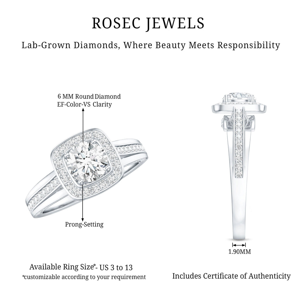 Certified 6 MM Lab Grown Diamond Halo Engagement Ring