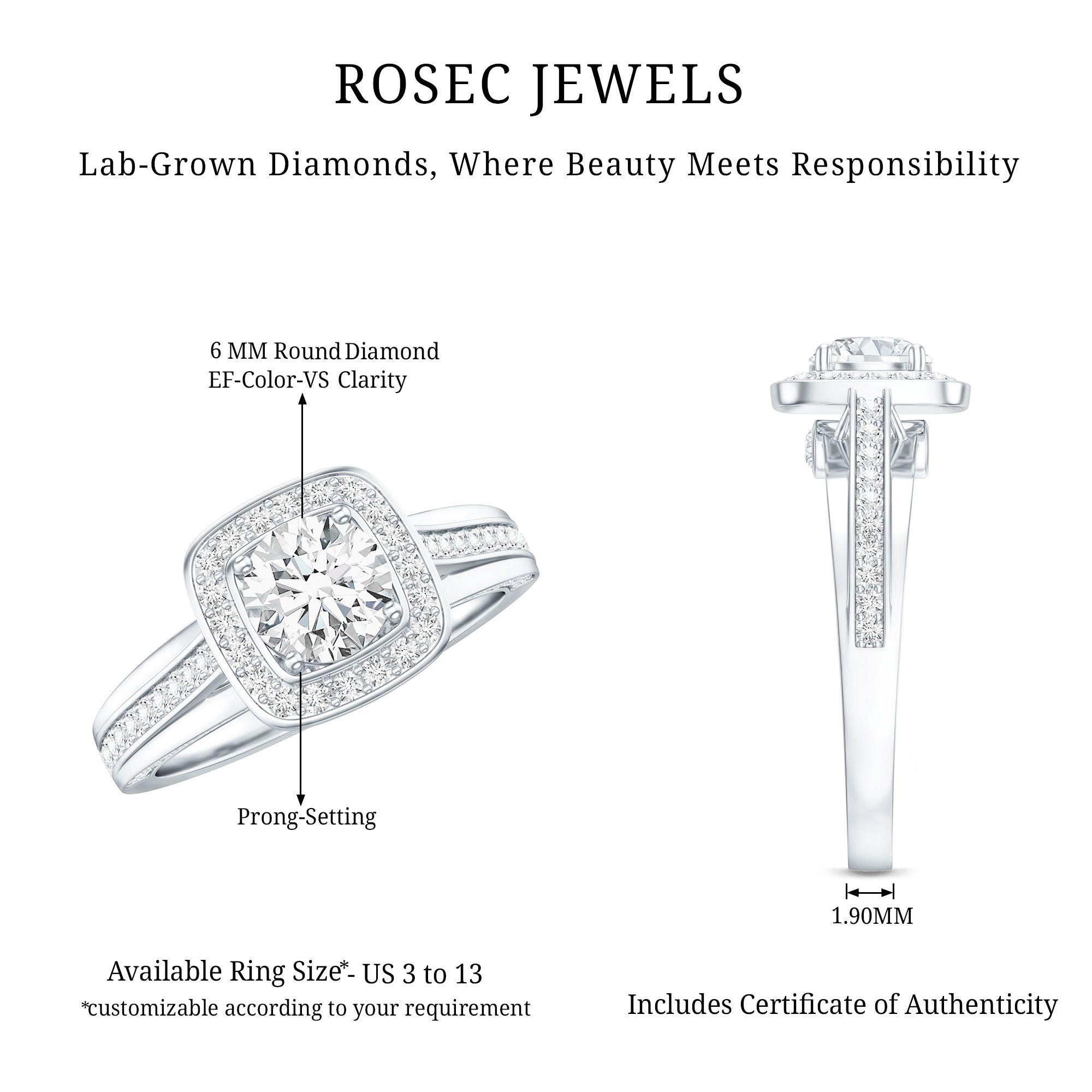 Certified 6 MM Lab Grown Diamond Halo Engagement Ring