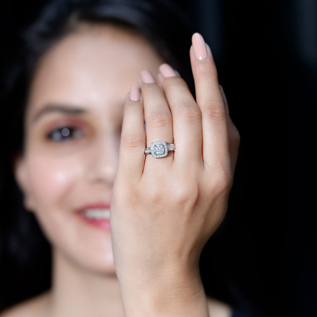 Certified 6 MM Lab Grown Diamond Halo Engagement Ring