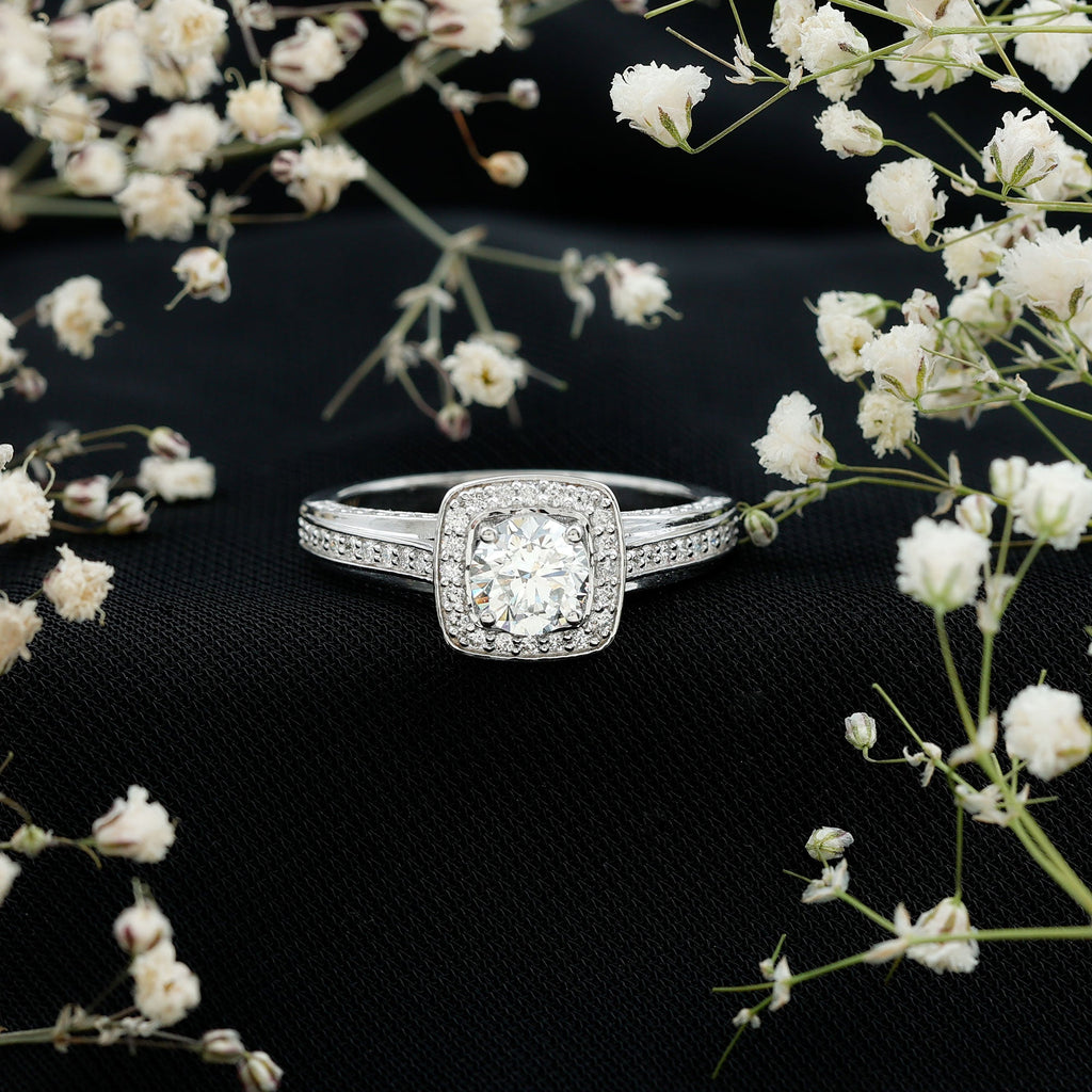Certified 6 MM Lab Grown Diamond Halo Engagement Ring