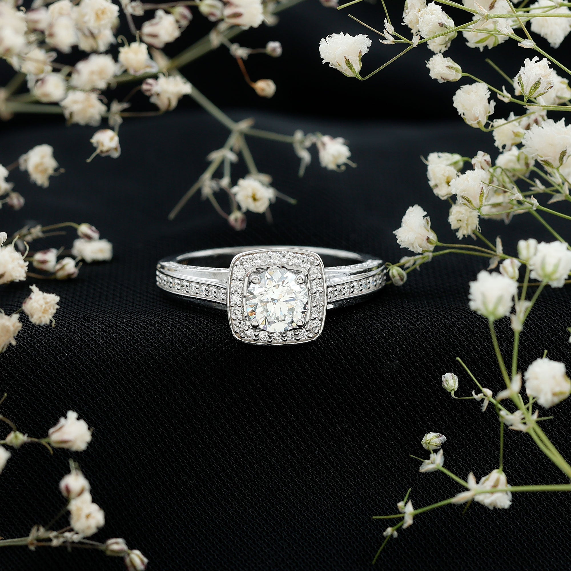 Certified 6 MM Lab Grown Diamond Halo Engagement Ring